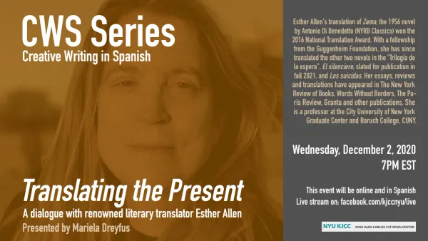 image from Online Event | CWS Series |  Translating the Present. A dialogue with renowned literary translator Esther Allen (Baruch College/Graduate Center, CUNY)