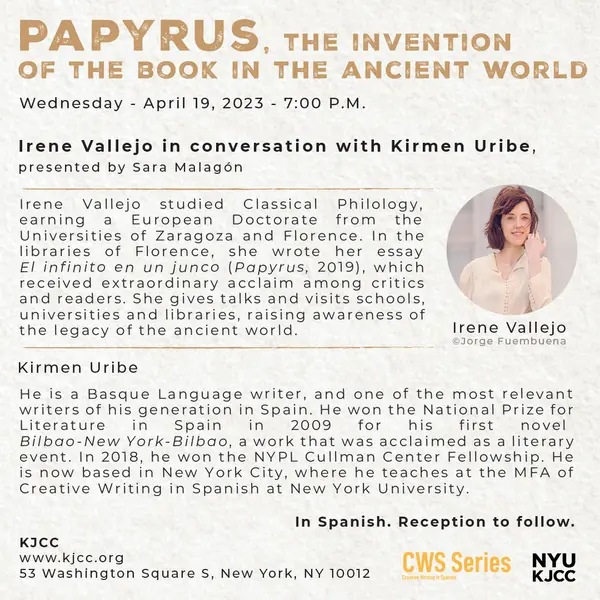 image from Papyrus, the invention of the book in the ancient world | Irene Vallejo in conversation with Kirmen Uribe